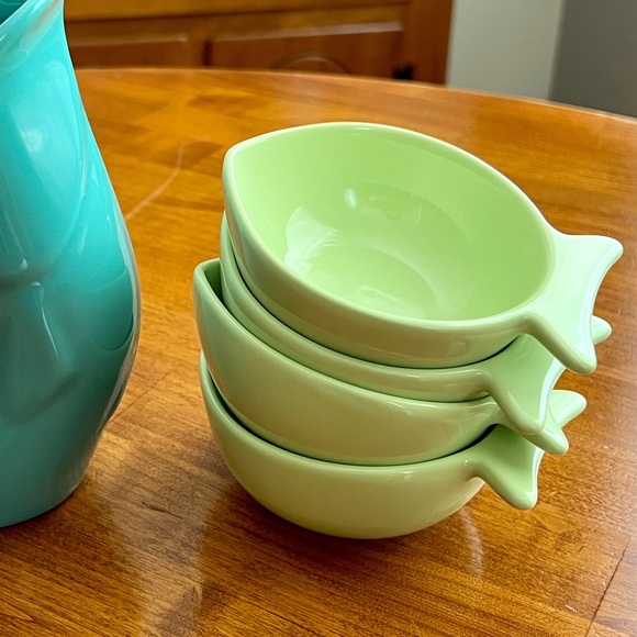GurglePot Dining Mint 4 Gurglepot Fish Dip Bowls Green Rare Also